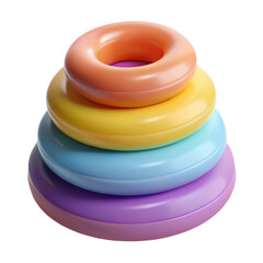 Colorful plastic stacking rings toy for babies and toddlers arranged in a pyramid shape isolated on transparent background