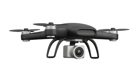 Sleek Matte Black Quadcopter Drone with Silver Accents and Gimbal Camera 3D Render Isolated on White.