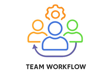 Team workflow illustration with connected figures and gear icon team workflow icons