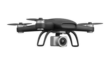 Sleek Matte Black Quadcopter Drone with Silver Accents and Gimbal Camera 3D Render Isolated on White.