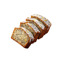 Delicious Lemon Poppy Seed Loaf Cake Slices, Glazed and Ready to Serve