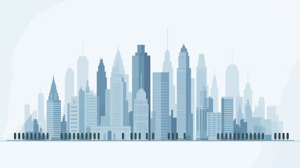 Obraz premium Modern Cityscape Silhouette in Pale Blue Tones Vector Illustration Representing Urban Development and Architectural Design With Trees