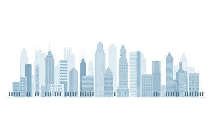 Obraz premium Cityscape skyline illustration with modern architecture design and urban landscape featuring blue tones and a clean minimalistic style great for web design and presentations