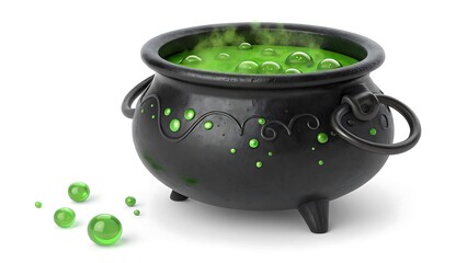 Witches cauldron bubbling with green potion and magical glow