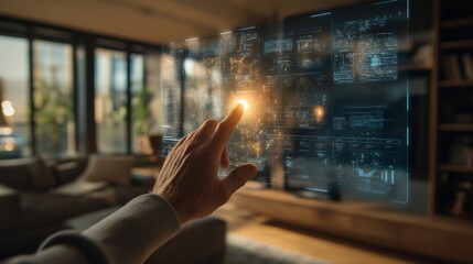 Interactive technology display in a modern living room during the evening hours