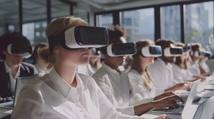 Virtual reality training session in a modern office with engaged participants