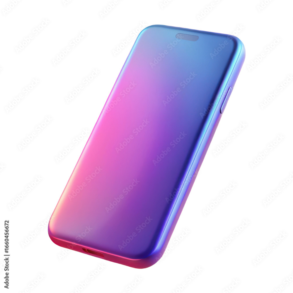 Poster Sleek modern smartphone with a vibrant gradient screen displaying a futuristic digital interface isolated on transparent background