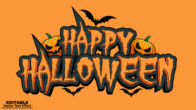Happy halloween editable 3d vector text effect. Spooky pumpkin, scary typography design for halloween.