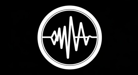 Dynamic audio waveform logo symbolizing sound waves, vibration, and electronic signals within a clean circular emblem, perfect for music, tech, and broadcast brands