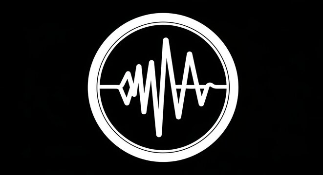 Dynamic audio waveform logo symbolizing sound waves, vibration, and electronic signals within a clean circular emblem, perfect for music, tech, and broadcast brands