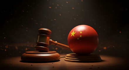 Justice in China depicted by Gavel and flag sphere concept