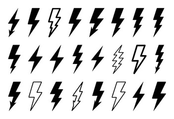 Collection of Black Lightning Bolt Icons on White Background