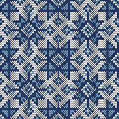 Snowflakes jacquard knitted seamless pattern. Winter background sweater or any knitwear design.  Vector illustration.