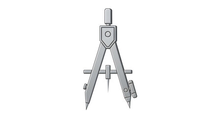 Sleek Silver Drafting Compass Icon with Beveled Edges.
