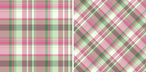 Elegant plaid pattern set, ideal for backgrounds, textiles, and designs. Warm pink, green and neutral hues create a comforting, versatile texture.