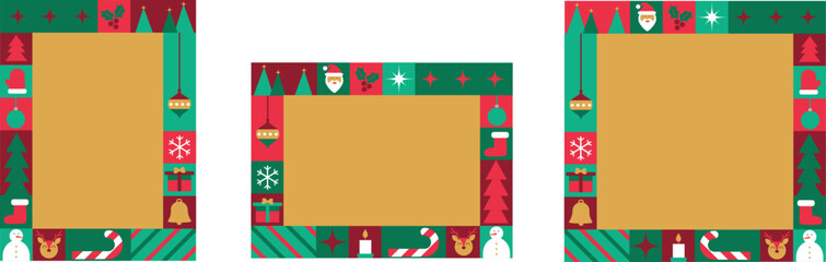 Festive Christmas Border Card Templates with Holiday Icons