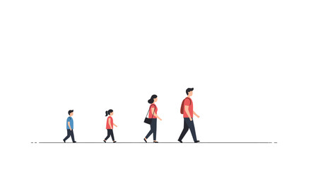 Obraz premium Family walking in minimalist flat design on a white background