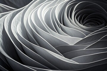 Monochrome abstract close-up intricate spiraling forms and textural depth in a striking black and white photographic study