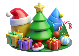 Christmas characters and gifts isolated on transparent background