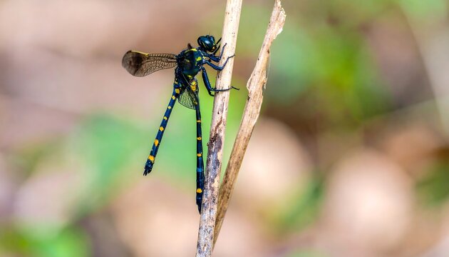 Close-up of a dragonfly perched on a twig