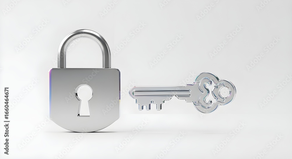 Poster lock and key isolated on white background | security concept for data protection, privacy, and websi
