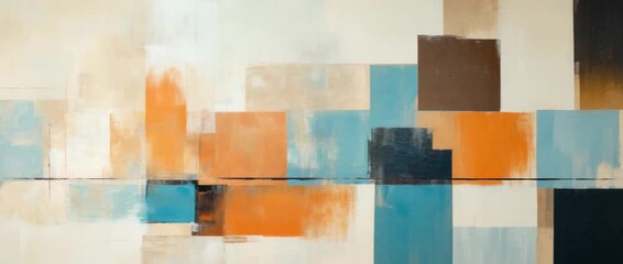 Creative abstract art featuring soft hues of blue, orange, and neutral tones in a contemporary style for a modern decor