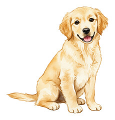 Adorable Happy Golden Retriever Puppy Dog Sitting Smiling Cute Isolated Hand Drawn Watercolor Painting Illustration