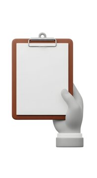 Stylized 3D Render of a Hand Presenting a Blank Clipboard Mockup.