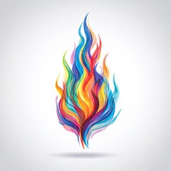 A vibrant watercolor illustration of a stylized flame with a spectrum of colors on a white background
