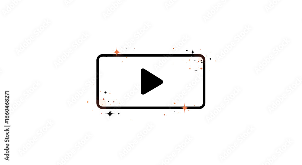 Aufkleber minimalist play button with sparkles on white background in outline style