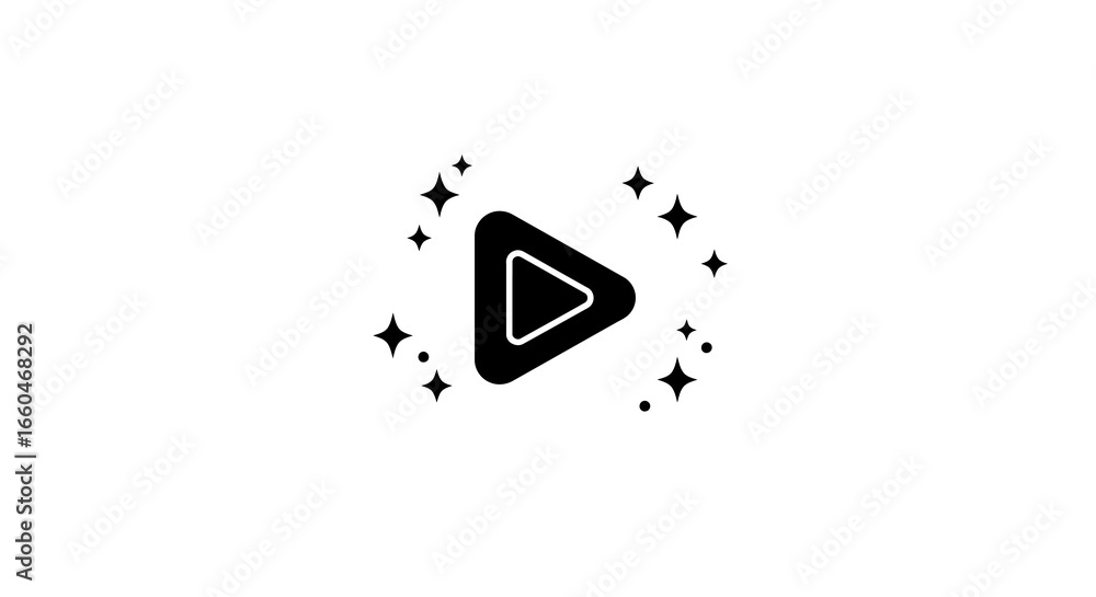 Poster minimalist play button with sparkles for modern digital interfaces