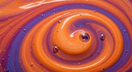 Vibrant orange and purple liquid swirl creating an abstract colorful pattern