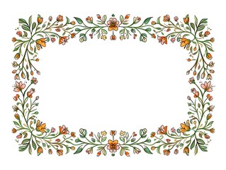 Elegant Botanical Border Illustration &ndash; Hand-Drawn Rose, Daisy, and Leaf Frame in Natural Sketch Style