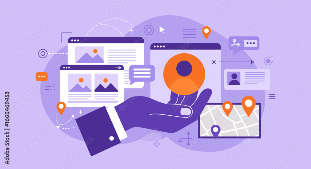 Aufkleber digital networking concept with user interface and community connection icons