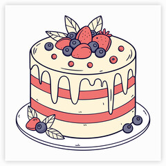 Whimsical cake set. Vintage style minimalist outline ink elegant elements. Trendy coquette line food. Hand drawn scribble isolated vector illustration. Old party birthday anniversary, wedding design