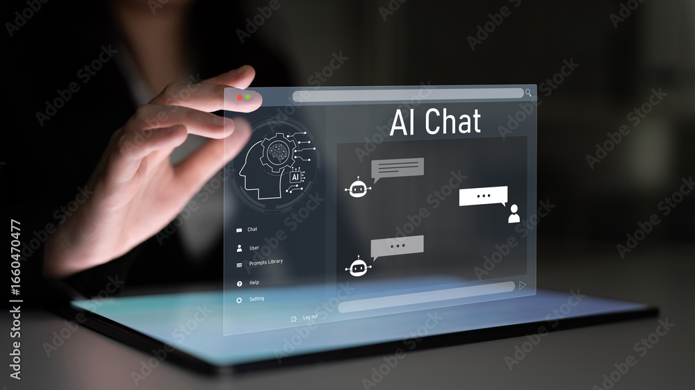Poster ai chatbot interface facilitates communication, chatbot, and ai interaction for automated user suppo