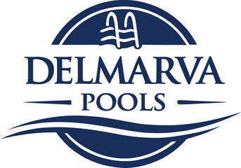 Delmarva pools logo emblem featuring a stylized swimming pool and wavy element for pool services vector