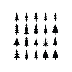 A vibrant set of Christmas trees in a snowy winter forest, perfect for a holiday celebration card design