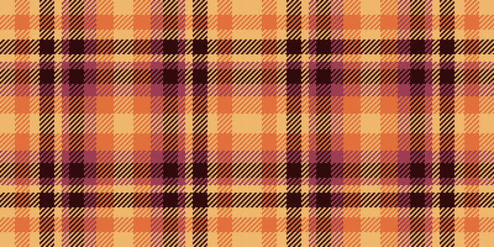 Cozy plaid pattern with warm orange and brown hues. Classic and versatile textile design. Ideal for backgrounds, apparel, and design projects.
