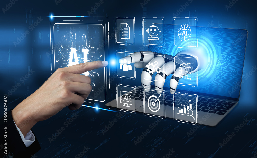 Poster ai brain processes big data with generative ai, llms, and machine learning to support business decis