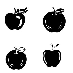 Minimal black apple silhouette vector icons, isolated fruit symbols for logo, design, and graphic illustration.