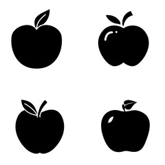 Minimal black apple silhouette vector icons, isolated fruit symbols for logo, design, and graphic illustration.