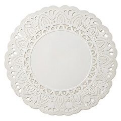 Elegant white lace paper doily with intricate cutout pattern for weddings or special occasions