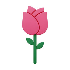 Vibrant Pink 3D Flower Icon with Smooth Stylized Petals on a White Background.