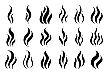 Collection of stylized black smoke or steam icons on a white background