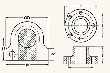 Mechanical engineering technical drawing industrial blueprint precision component detailed dimension cross section manufacturing plan machine design engineering drafting CAD concept technical illustra
