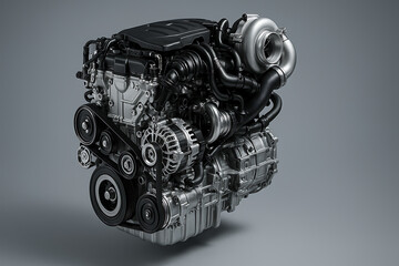 Automotive engine turbocharger mechanical system high performance motor industrial machinery power unit detailed automotive component engineering design modern technology car engine manufacturing equi