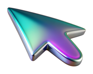 3d iridescent computer cursor isolated on transparent background