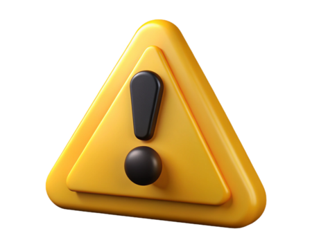 Yellow warning sign with exclamation mark isolated on transparent background