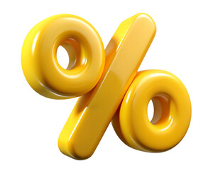 Yellow percentage symbol isolated on transparent background